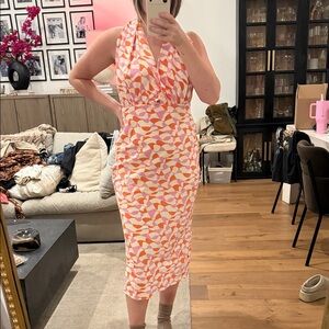 Forever 21 Pink and Orange Patterned Midi Dress